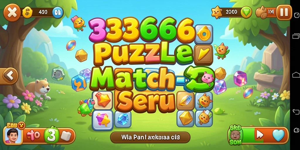 Screenshot gameplay Match-3 333666 yang penuh warna dan menantang.