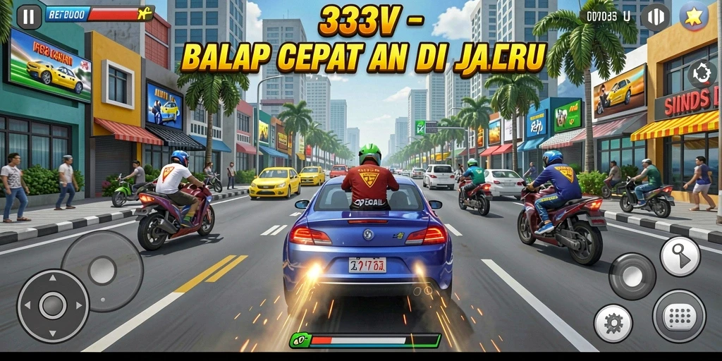 Tampilan gameplay balapan seru di 333V dengan mobil yang cepat.