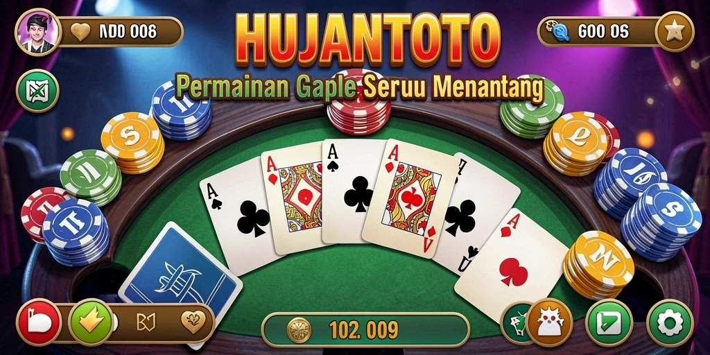 Tampilan gameplay seru dalam permainan Gaple di HUJANTOTO.