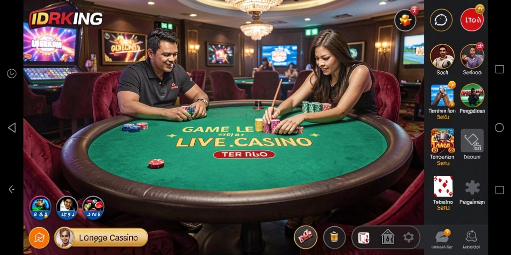 Screenshot utama IDRKING menampilkan Dealer dan pemain dalam aksi Live Casino.