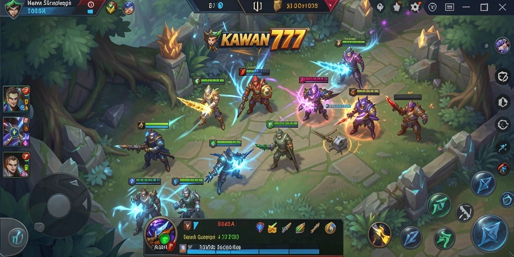 Screenshot menunjukkan pemain bertempur dalam pertandingan MOBA yang seru.