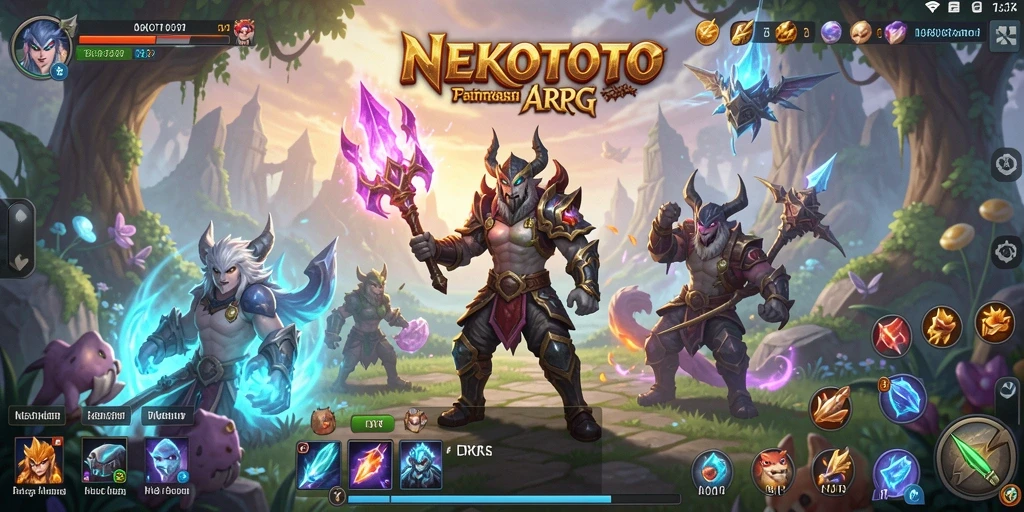 Gameplay petualangan seru dalam NEKOTOTO dengan pertarungan epik.