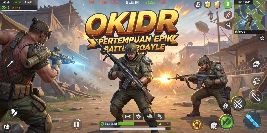 Screenshot OKIDR menampilkan aksi pertempuran mendebarkan di dunia Battle Royale.