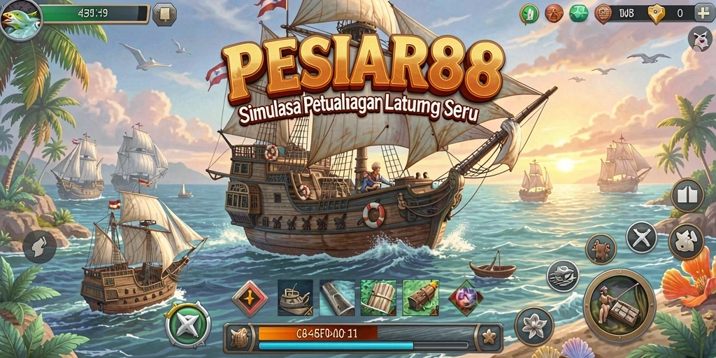 Tampilan gameplay PESIAR88 yang menampilkan petualangan laut.