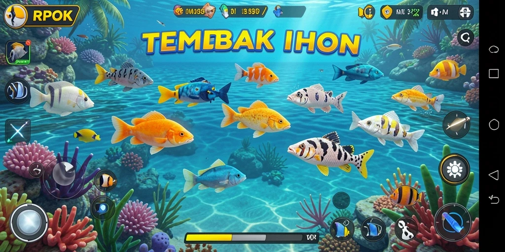 Screenshot RPOK menampilkan aksi menembak ikan yang intens.