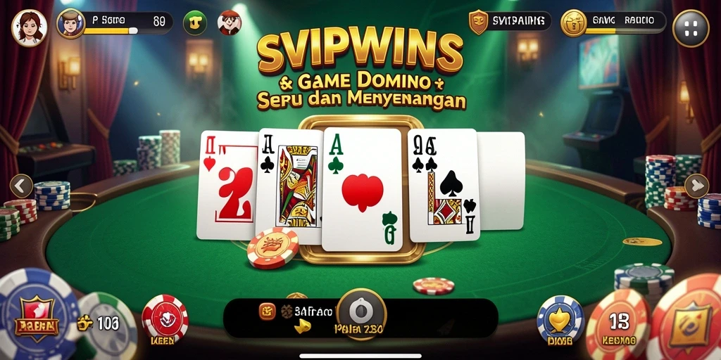 Screenshot gameplay utama SVIPWINS yang menampilkan pertarungan seru dalam permainan Domino.