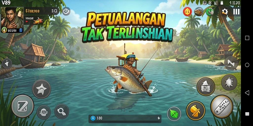 Tampilan gameplay V89 menampilkan pengalaman memancing yang seru dan interaktif.